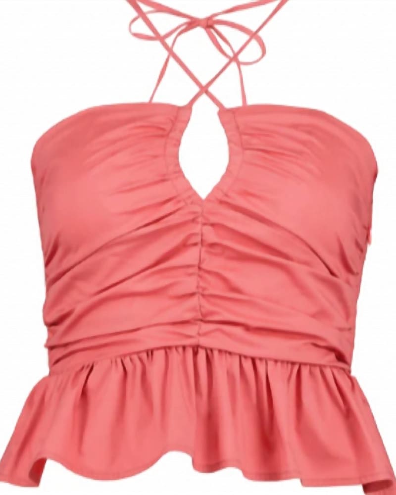 Front of a size L Aeries Halter Top in Rouje in Rouje by bishop + young. | dia_product_style_image_id:332419